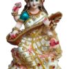 Saraswati Ji Murti | Goddess Saraswati Idol | Maa Sharda Murti | Maa Saraswati with decoration Decorative Showpiece & Idol (Pearl Colour). (H x W x D: 15cm X 10 cm X 5 cm),Resin