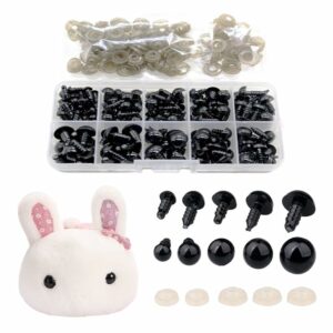 100pcs Safety Eyes for Crochet, 6mm/8mm/9mm/10mm/12mm Stuffed Crochet Eyes with Washers, Plastic Black Crochet Eyes, Crochet Safety Eyes for Teddy Bear, Crochet Toy, Stuffed Doll and Plush Animal
