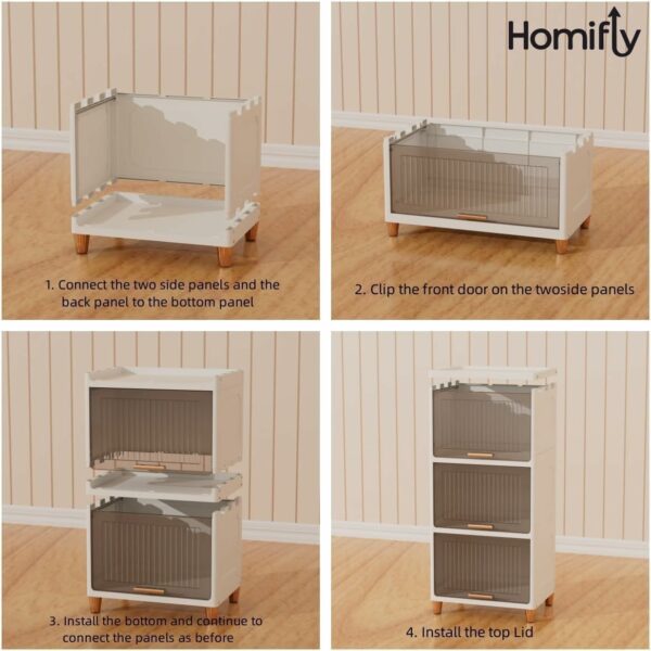 4 Tier Foldable Plastic Cloth Rack for Storage/Kitchen Cupboard/Versatile and Sturdy Wardrobe for Clothes/Storage Organizer/Closet for Bedroom/Living Room/Laundry Room/Study(White) - Image 3