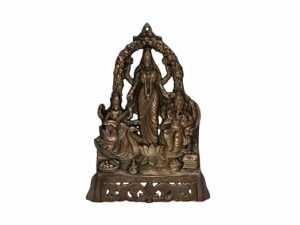Wall Hanging Goddess Saraswati & Lakshmi & Ganesh Gun Metal Copper Color God Idol by Efinito