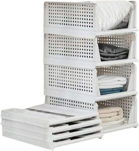Clothes Organizer for Wardrobe Cupboard Organizer for Clothes Foldable and Stackable Closet Organizer Drawer Organizer for Clothes Multi Purpose Plastic Shirts Tops (3PCS-Small, White)