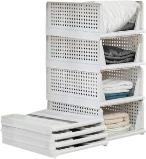 Clothes Organizer for Wardrobe Cupboard Organizer for Clothes Foldable and Stackable Closet Organizer Drawer Organizer for Clothes Multi Purpose Plastic Shirts Tops (3PCS-Small, White)