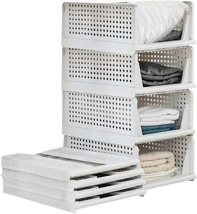Clothes Organizer for Wardrobe Cupboard Organizer for Clothes Foldable and Stackable Closet Organizer Drawer Organizer for Clothes Multi Purpose Plastic Shirts Tops (3PCS-Small, White)
