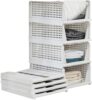 Clothes Organizer for Wardrobe Cupboard Organizer for Clothes Foldable and Stackable Closet Organizer Drawer Organizer for Clothes Multi Purpose Plastic Shirts Tops (3PCS-Small, White)