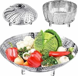 Jig-Tik Vegetable Steamer Basket, Premium Stainless Steel Veggie Steamer Basket - Folding Expandable Steamers to Fits Various Size Pot (6" to 10.5")