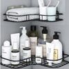 Pack of 2 Self-Adhesive Corner Shelf for Bathroom & Kitchen - No Drilling, Black (8 & 9 Inch)