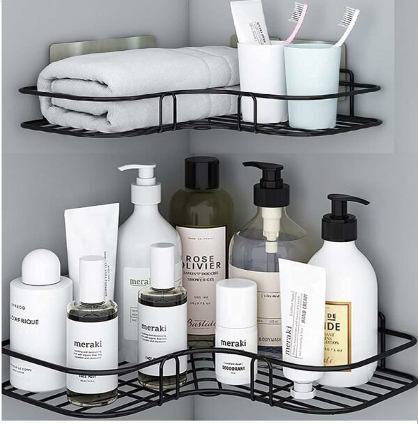 Pack of 2 Self-Adhesive Corner Shelf for Bathroom & Kitchen - No Drilling, Black (8 & 9 Inch) - Image 3