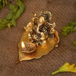 Ganesh Idol on Leaf - Metal Diya for Diwali Decoration - Home Decorative Gift for Puja - Diwali Gift Item
