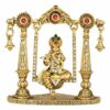 Lord Krishna Idol on Jhula Bansuri Krishna Idol (B-100) Gold Metal Statue for Home D?cor Car Dashboard Mandir Pooja Murti Temple Puja Office Table Showpiece