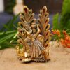 Peacock Design Radha Krishna Idol Showpiece with Diya for Puja and Home Decor, Metal, Gold