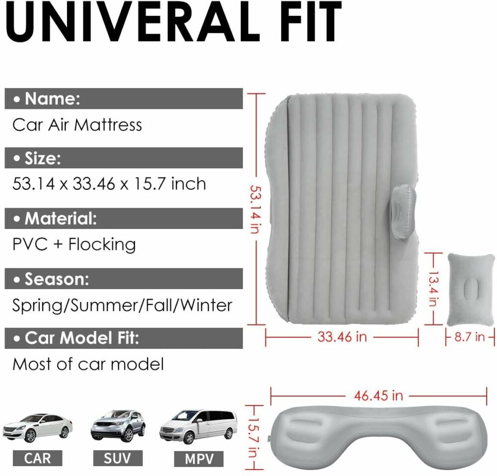 Premium Car Inflatable Bed with Pump & 2 Air Pillow|Quick Inflatable Back Seat Bed|Car Inflatable Mattress|Car Bed Mattress|Car Bed For Kids,Travel,Trips,Camping,Picnic,Pool & Beach|Universal Fit|Grey - Image 5