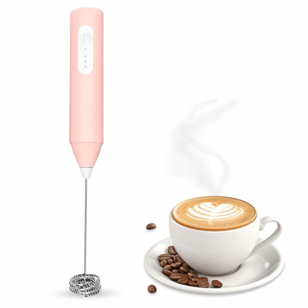 Portable Milk Frother, 2 Layer Whisks Rod, 3-Speed Modes Rechargeable Type-C Charging Port, Handheld Milk Frother, Milk Foam Maker for Coffee Pack of 1