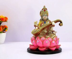 Yuvaansh Creations Presents Saraswati Ji on Lotus | Saraswati Ji Goddess Murti Idol Statue Sculpture Figurine - Resin - 11" Inches ? Multi