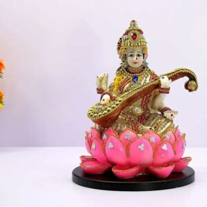 Yuvaansh Creations Presents Saraswati Ji on Lotus | Saraswati Ji Goddess Murti Idol Statue Sculpture Figurine - Resin - 11" Inches ? Multi