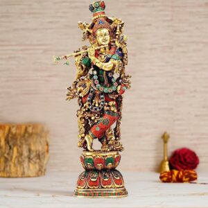 Brass Lord Krishna Idol Bhagwan Large Statue Multicolor Murti for Home Decor Puja Gift Height 29 Inches