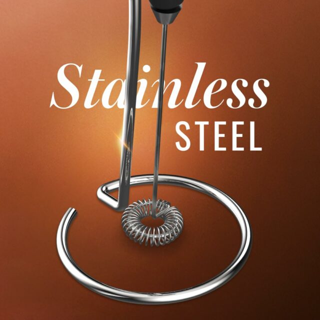 Powerful Milk Frother for Coffee | Black Color | Battery Operated Electric Frother | Stainless Steel Whisk with Frother Stand | Best for Coffee, Lattes, Milk, Hot Chocolates