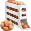 BUDGET BOX Rolling Egg Storage Rack ? 4-Tier Stackable Organizer for Fridge ? Space-Saving Dispenser Holds 28 Eggs ? Durable & Convenient (White/Cream)