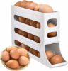 BUDGET BOX Rolling Egg Storage Rack ? 4-Tier Stackable Organizer for Fridge ? Space-Saving Dispenser Holds 28 Eggs ? Durable & Convenient (White/Cream)