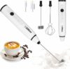 Rechargeable Milk Frother & Coffee Whisker | 3-Speed Electric Frother for Cream, Latte, Cappuccino | Egg Whisker | Stainless Steel | 6 Months Warranty (White-2 Whisks)