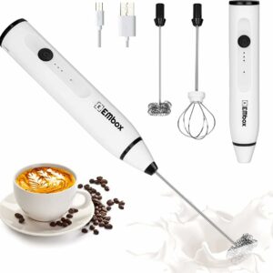 Rechargeable Milk Frother & Coffee Whisker | 3-Speed Electric Frother for Cream, Latte, Cappuccino | Egg Whisker | Stainless Steel | 6 Months Warranty (White-2 Whisks)