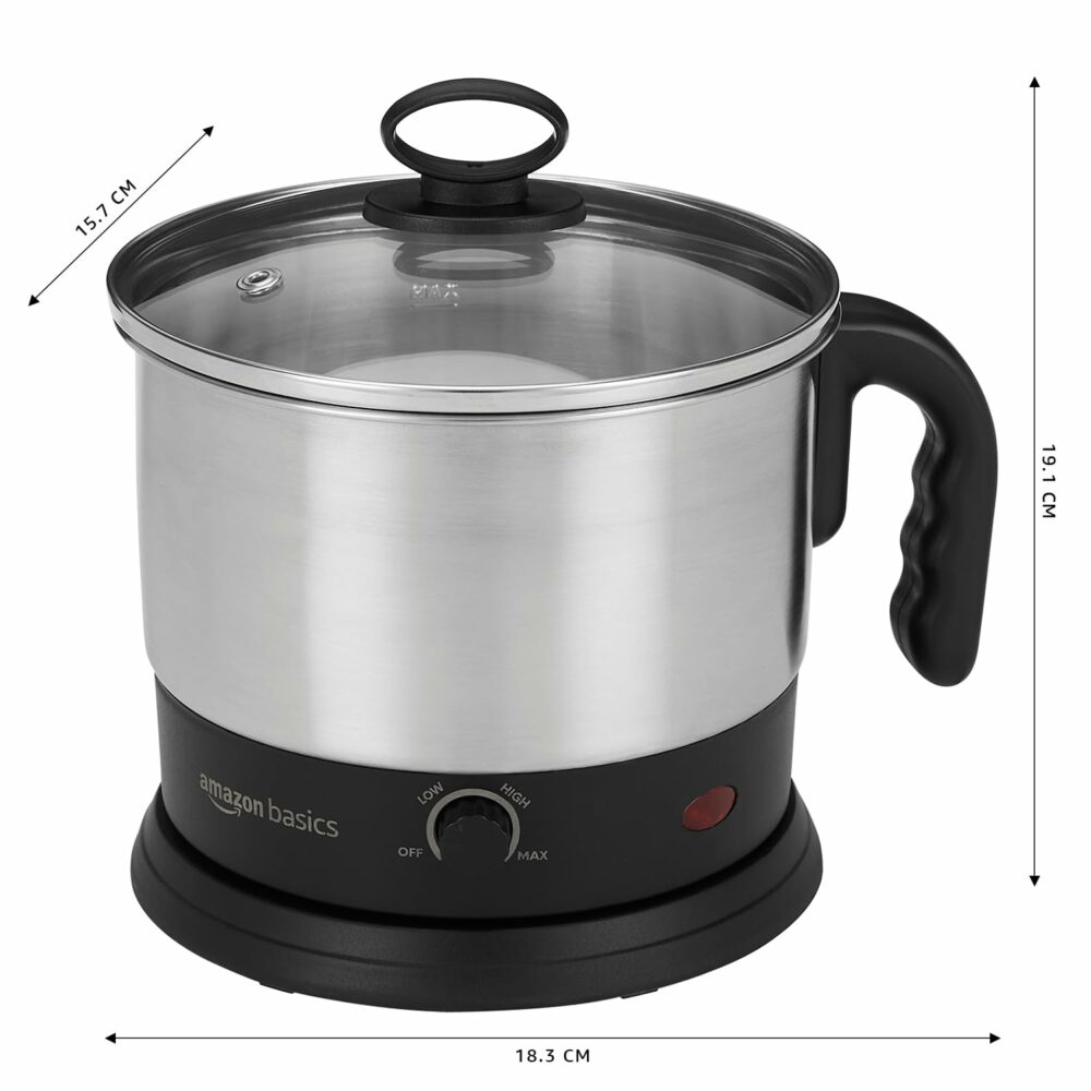Amazon Basics Electric Multipurpose Kettle (1.2 Litres) for boiling Water, Eggs, Milk and making Tea, Coffee, Soup| Stainless Steel body with Automatic Shut-off - Image 6