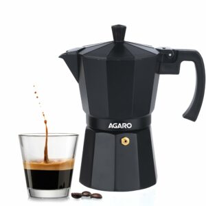AGARO Classic Moka Pot, Stovetop, Espresso Coffee Maker, 240 Ml, Premium Aluminium Built, Italian Style Mocha, Cuban Caf? Brewing, Black