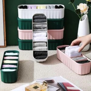 XMART INDIA Drawer Organizers for Underwear, Socks, Bras, Ties, Undergarments, and Scarves - Closet Storage Dividers for Household Use Wardrobe Storage Box Set of 4 (Multicolor), Plastic