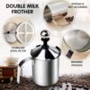 Stainless Steel Milk Frother Coffee Frother Blender-Manual Coffee Beater for Cappuccino-Foam Maker for Hot and Cold Coffee Milk with Double Froth Pump, Handle and Lid, Multicolor
