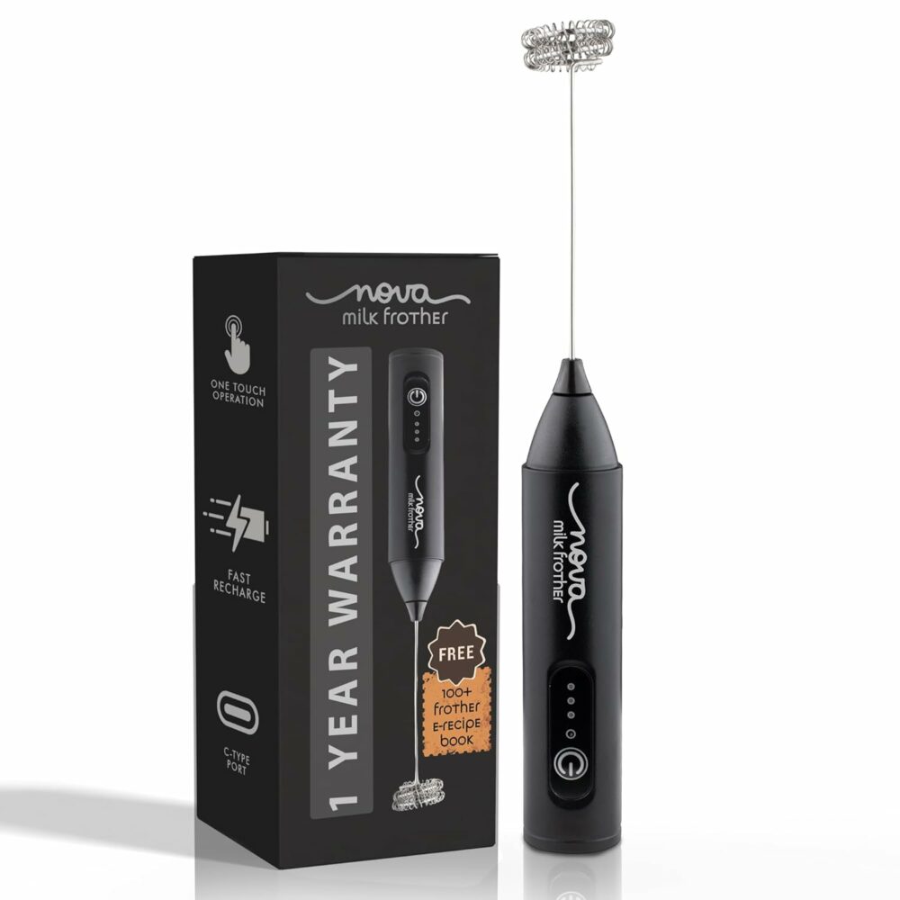 Rechargeable Milk Frother & Coffee Whisker with Dual Spring Tech | 1 Year Replacement Warranty | Free Coffee Frothing Recipe Book