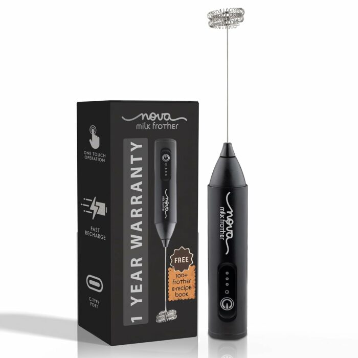 Rechargeable Milk Frother & Coffee Whisker with Dual Spring Tech | 1 Year Replacement Warranty | Free Coffee Frothing Recipe Book