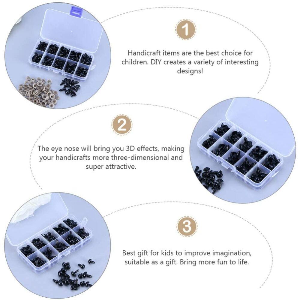 Street27 142 Pieces 6mm/8mm/9mm/10mm/12mm Mixed Plastic Black Doll Puppet Eyes Animal Crafts Safety Eyes for Teddy Bear Children Kids DIY Soft Toys Accessories - Image 4