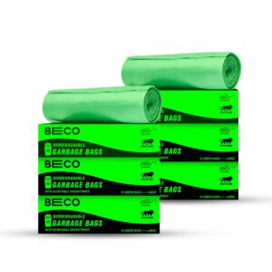 Beco Eco-Friendly Garbage Bags | 90 Pcs | Large- 24 x 32 Inches | 15 Bags x 6 Rolls | Green | Dustbin/Trash Bags with Detachable Drawstrings | For Dry & Wet waste