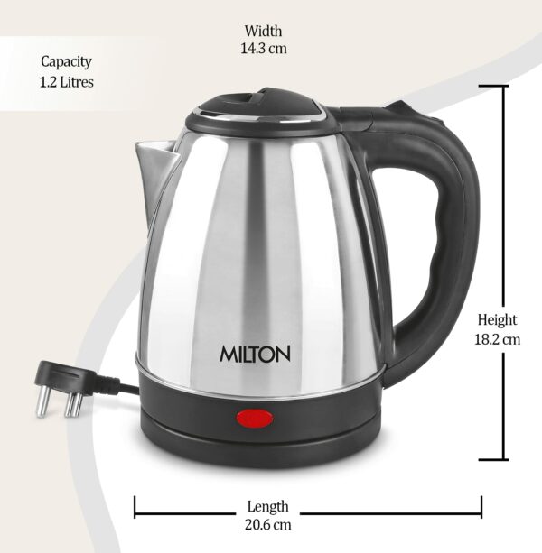 Milton Euroline Go Electro 1 2 Stainless Steel Electric Kettle, (1 Piece), 1 2 Litres, Silver | Power Indicator | 1500 Watts | Auto Cut-off | Detachable 360 Degree Connector | Boiler for Water