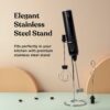 AeroWhisk Pro Rechargeable Frother | 3 Speed Modes | 3 Replaceable Heads - Milk Frother, Egg Beater, Mixer | Powerful Motor with 1500mAh Battery | Stand Included (Black)