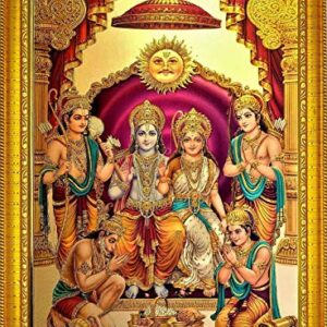 Handicraft Lord Shri Ram, Laxman, Sita and Hanuman Hindu God Wooden Photo Frame (23x32cm, Multicolour)Rectangular, Wall Mount