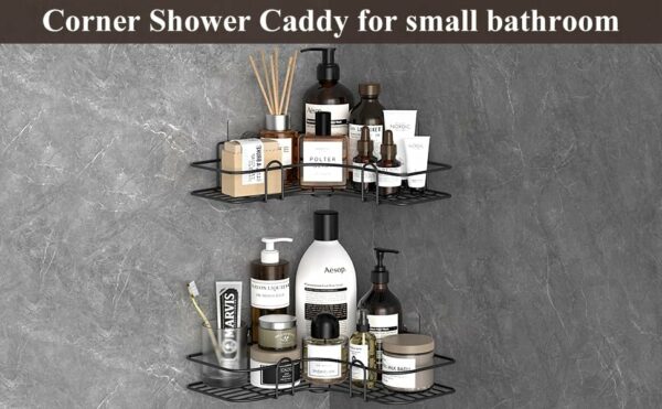 Space-Saving Metal Bathroom Corner Shelf - 2 Pcs - Image 4