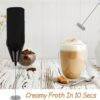 Electric Milk Frother with Stand Handheld Whisk Beater Foam Maker for Mocktails Coffee Latte Matcha Foamer Cappuccino Lemonade - (Batteries are Not Included) (Charcoal Black)