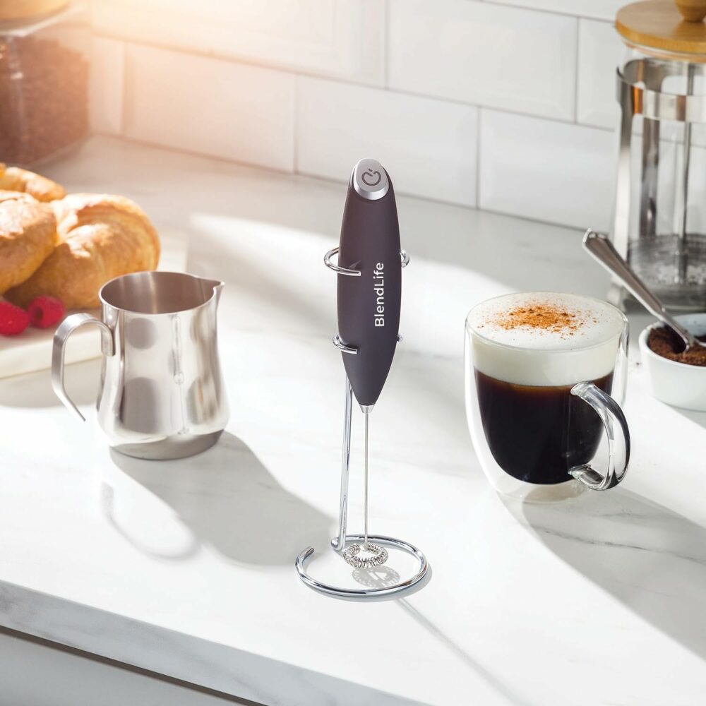 Handheld Milk Frother | Battery-Operated Stainless Steel Mixer with Stand | Perfect for Milk, Coffee, Lattes, Cappuccinos, Frappes, Matcha & Hot Chocolate | Versatile Egg Beater | Black - Image 4