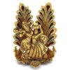 Radha Krishna Idol Showpiece Statue with Peacock Design Diya for Puja and Home Decor, Metal, Gold