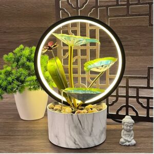 HOME CUBE Water Fountains With Ring Light for Home Decor Tabletop Indoor Desktop Showpiece Fountain for Living Room Bedroom Office Housewarming Gift Meditation Relaxation Zen Water Fountain 21x14x29cm