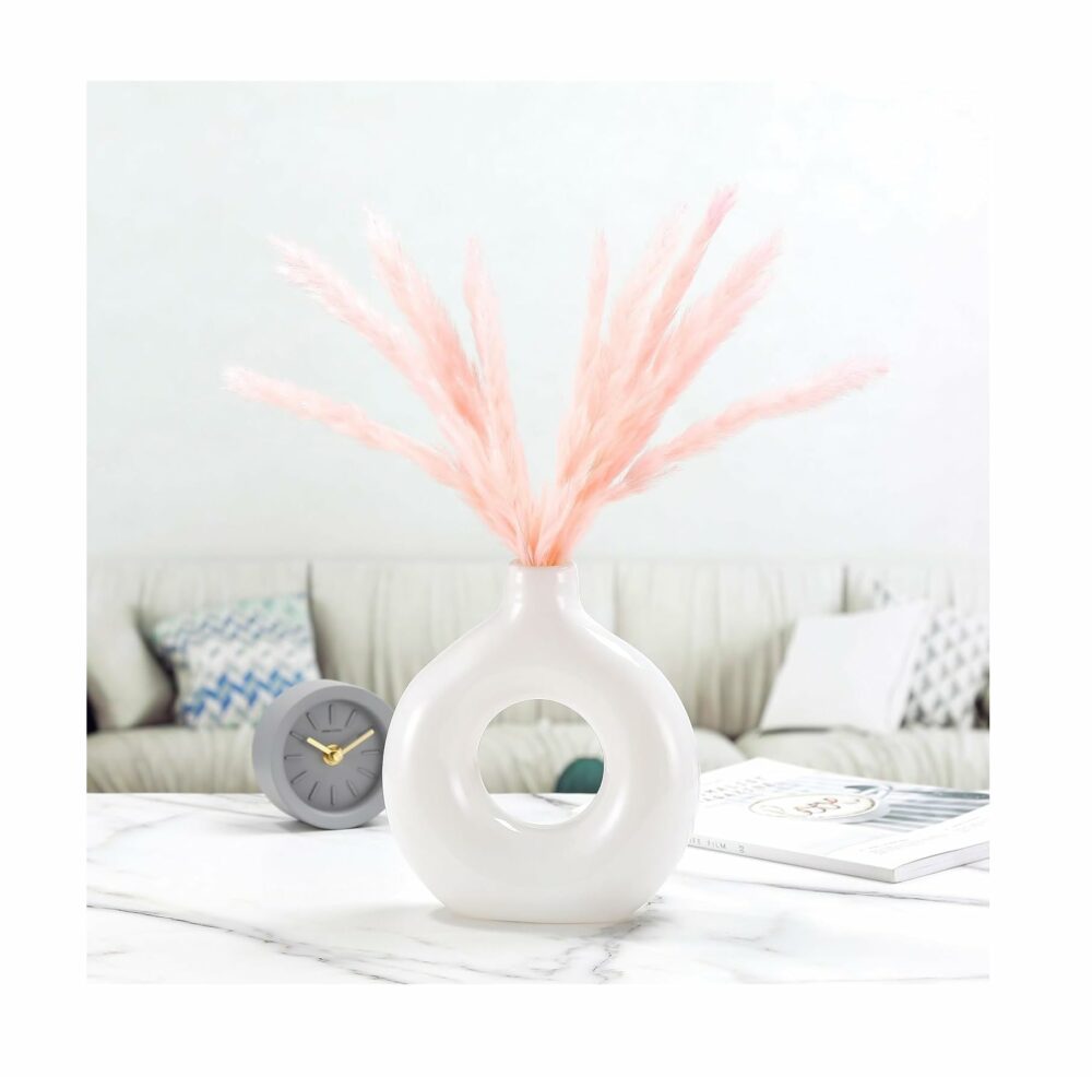 SPHINX Ceramic Donut Vase, Pampas Grass Flower Vase, Home Decor Centrepiece for Office or Gifts - (White, 6 Inch) - Image 2