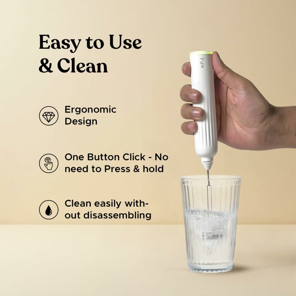 AeroWhisk Pro Rechargeable Frother | 3 Speed Modes | 3 Replaceable Heads - Milk Frother, Egg Beater, Mixer | Powerful Motor with 1500mAh Battery | Stand Included (White) - Image 4
