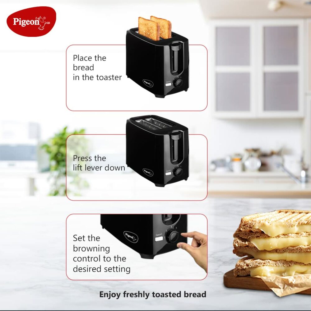 Pigeon 2 Slice Auto Pop up Toaster. A Smart Bread Toaster for Your Home (750 Watt) (Black) - Image 5
