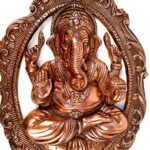 Lord Ganesh Oval Metal Wall Hanging Plate - 16 Inch - Brown - Home Decor