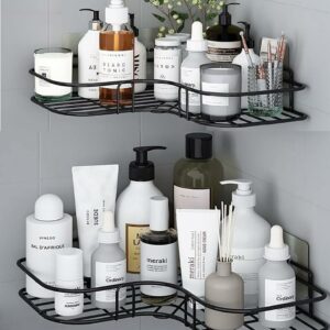 Oslen (Pack of 2 Self-Adhesive Shelf/Storage Organizer for Bathroom and Kitchen Corner Wall Mounted Rack Shelf Bathroom Accessories Storage Rack (No Drilling-Shelf Adhesive) (8 and 9 INCH,Black)