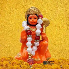 Marble Hanuman Ji Ki Murti in Blessing Posture with GSitting Lord Balaji Bajrangbali Sankat Mochan Bhagwan Idol for Temple Car Dashboard Home Decor Statue Gift (Orange)