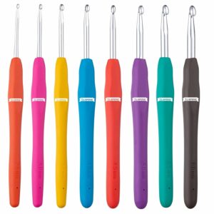 CLAPONE 8 Pieces Crochet Hooks Ergonomic Handle Crochet Hooks Set Soft Handle Crochet Crochets for Arthritic Hands Lace Set Knitting Needles Hooks