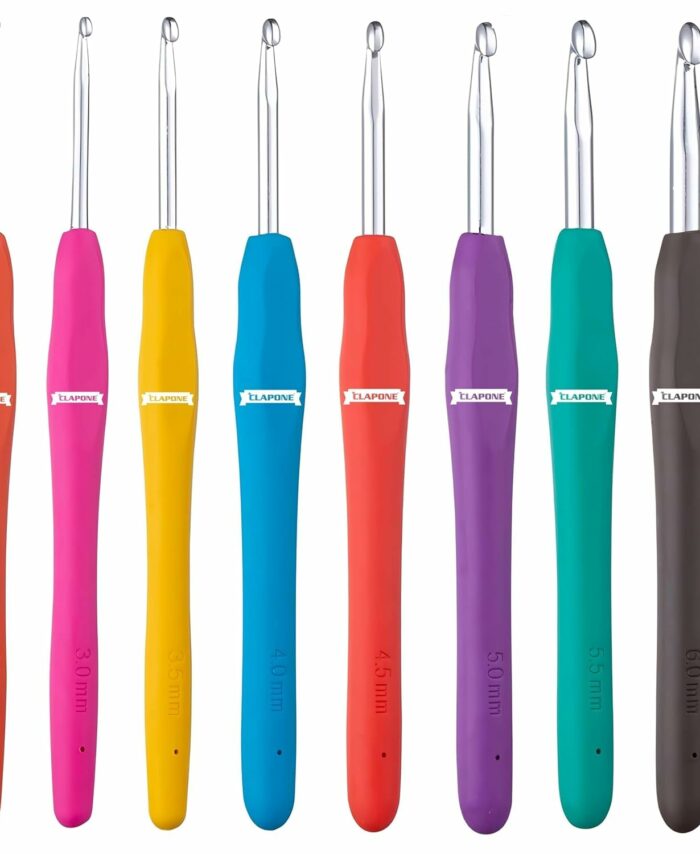 CLAPONE 8 Pieces Crochet Hooks Ergonomic Handle Crochet Hooks Set Soft Handle Crochet Crochets for Arthritic Hands Lace Set Knitting Needles Hooks