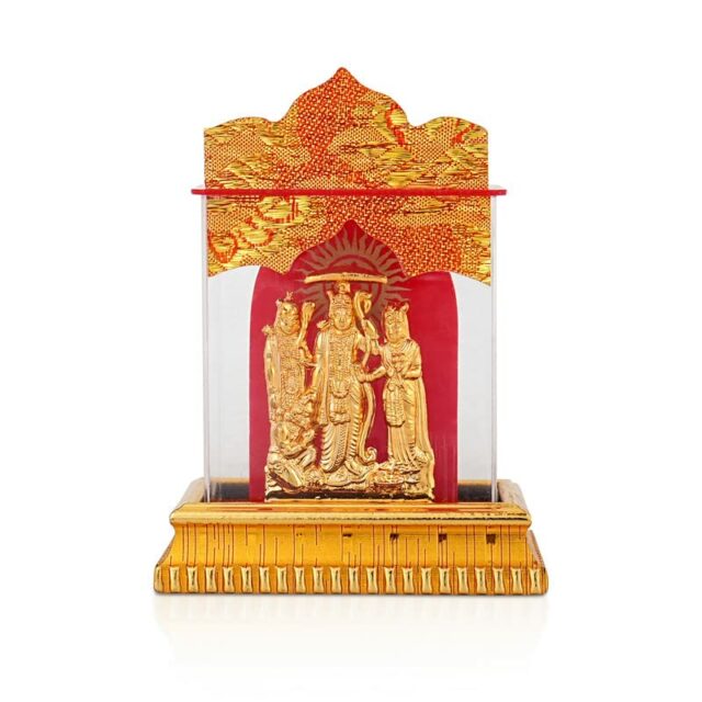 Golden Ram Darbar Statues/Hindu God Idol Acrylic Frame Showpiece | Car Dashboard | Office Table (10 x 8 Centimeters)