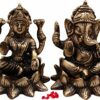 Brass Laxmi Ganesh Idol Pair, Standard, Weight - 700 Grams Antique Brown, 2 Piece